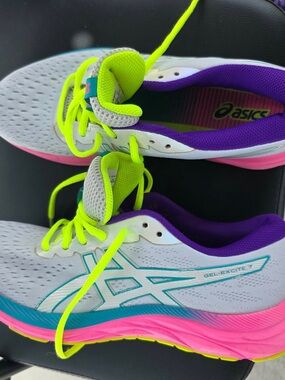 Asics Women's White Running Shoes with Neon Yellow, Pink & Purple Accents